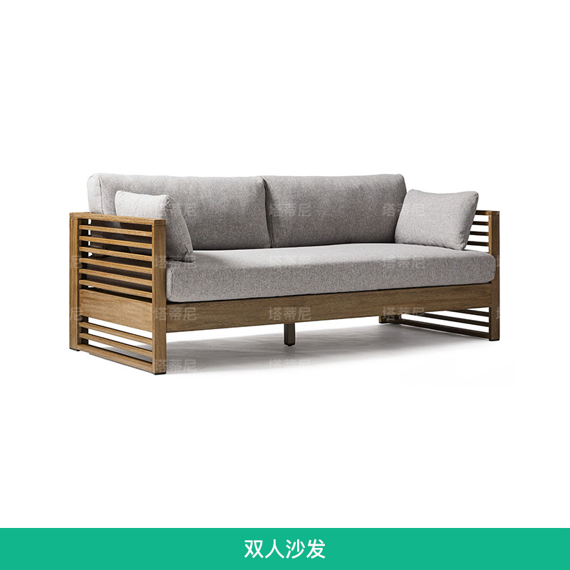 Conjunto de muebles de teca para exteriores, resistentes al agua y a los rayos UV, para sofá de jardín, patio, terraza, balcón, villa, con mesa de centro.