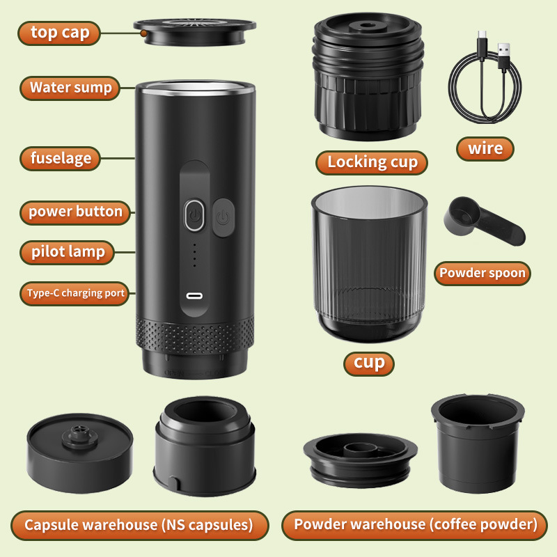 New Portable Handheld Coffee Machine Rechargeable Heated Coffee Pot Semi Automatic Dual Purpose Espresso Extraction_voghion.com
