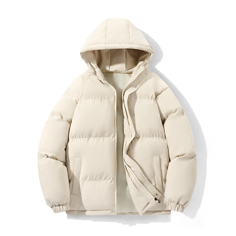 Transfronterizos nuevos hombres de algodón corto pareja de invierno de color sólido cálido con capuchón engrosado fábrica de chaqueta de algodón al por mayor