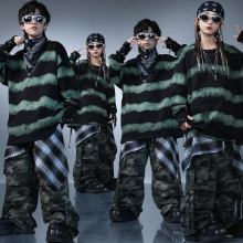 儿童街舞潮服少儿痞帅嘻哈套装男童街头迷彩工装裤女童爵士演出服