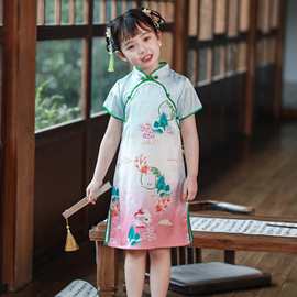 夏季2024新款女童旗袍连衣裙儿童洋气中国风唐装女孩仙鹤复古旗袍