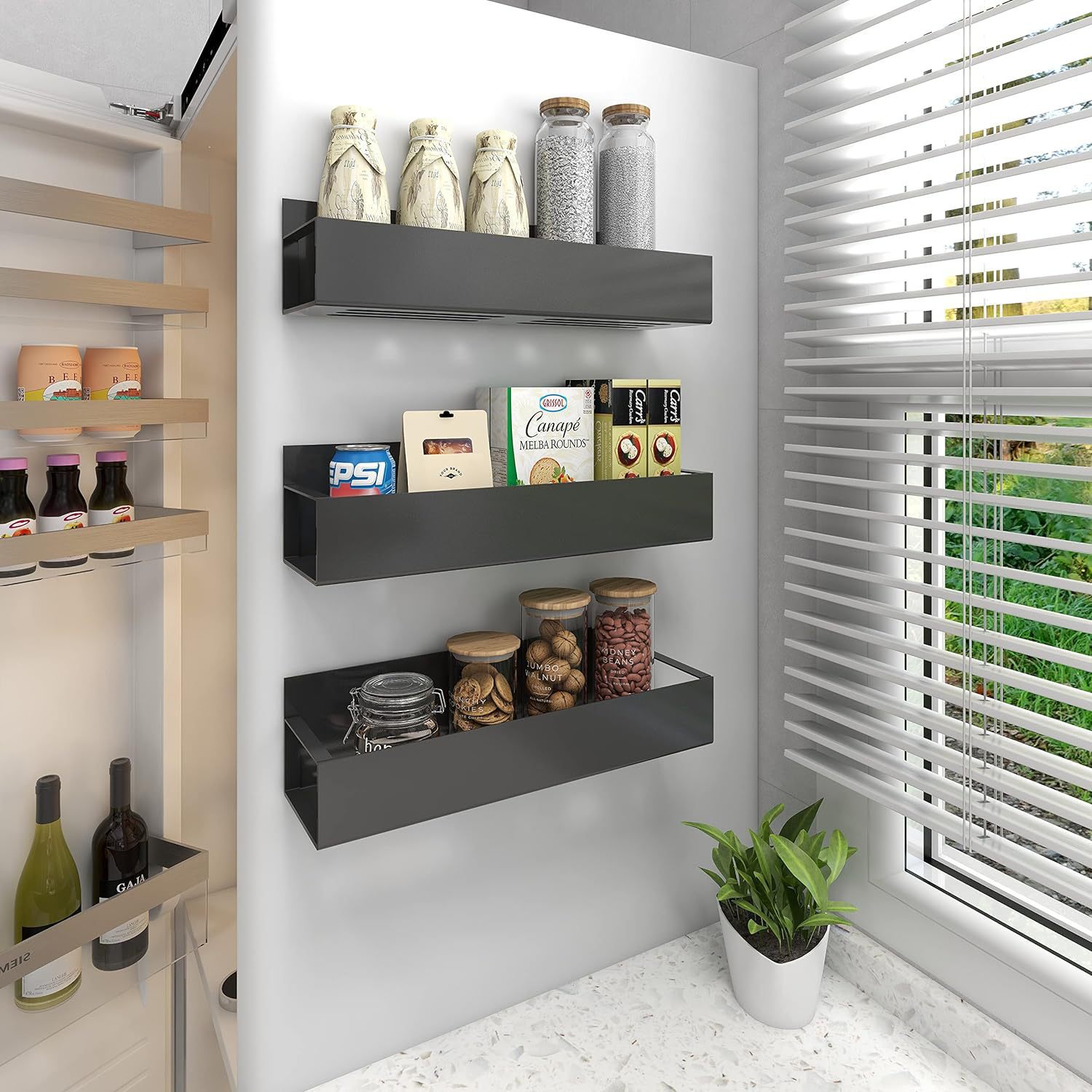 Refrigerador de absorción magnética estante de almacenamiento sin perforación estante de condimento percha lateral del refrigerador estante de almacenamiento de artículos de cocina acabado multifuncional