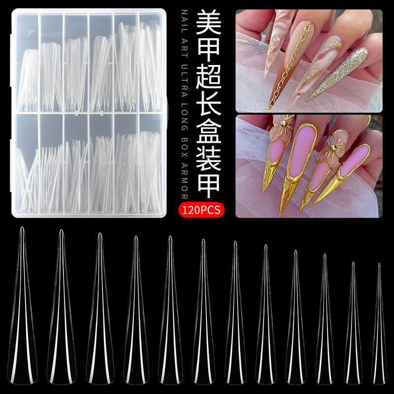 Cross-border lengthened stage salon armor art armor half stick long pointed nail piece super long fake nails wholesale 120 pieces boxed Cross-border lengthened stage salon armor art armor half stick long pointed nail piece super long fake nails wholesale 120 pieces boxed