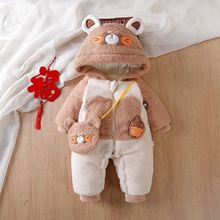 婴儿加绒加厚连体衣男女宝宝冬装棉衣防寒外出服新生夹棉爬服哈衣