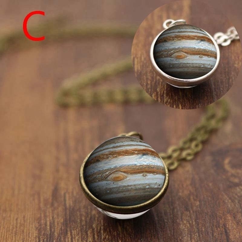 Solar System Glaskugel Halskette Retro Anhänger Mit Pulloverkette_voghion.com