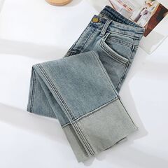 スモックパンツ レディース 春秋 2025年新作 ロールアップストレートジーンズ バゲットパンツ 七分丈・九分丈 小柄さん向け トレンド