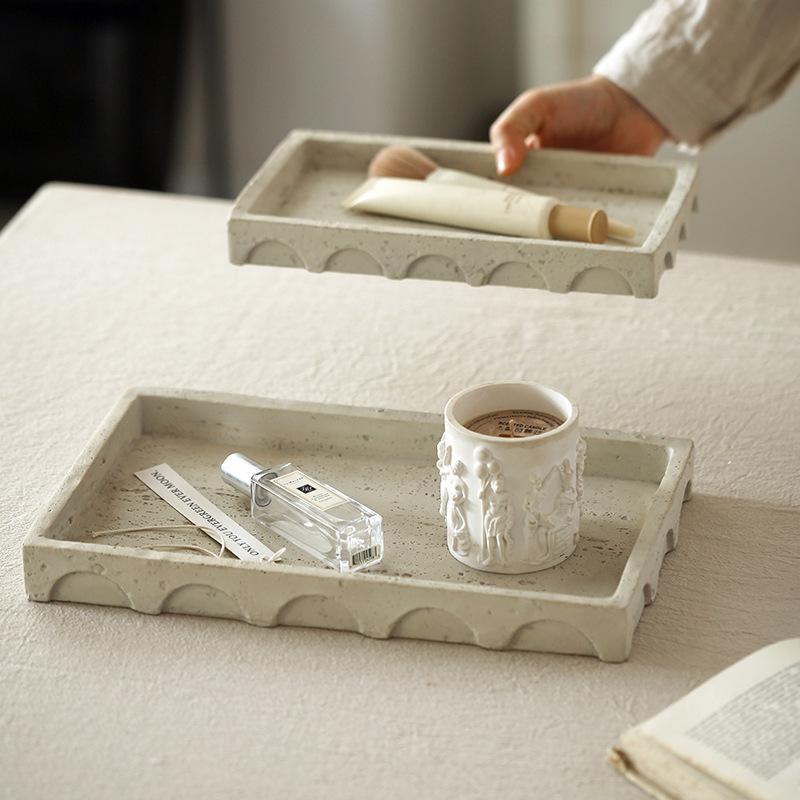 Chestnut Stone Style Vintage Beige Imitation Dongshi Tray Desktop Decorations Homestay Model Room Bathroom Storage Decorative Plate