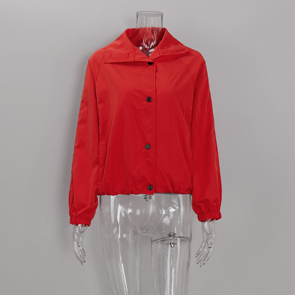 Áo khoác măng tô nữ dáng ngắn cổ đứng khóa kéo phong cách Âu Mỹ — Chất liệu: 55% Polyester, 45% Nylon, Có đủ size, trọng lượng: 320g, màu đỏ chi tiết 8