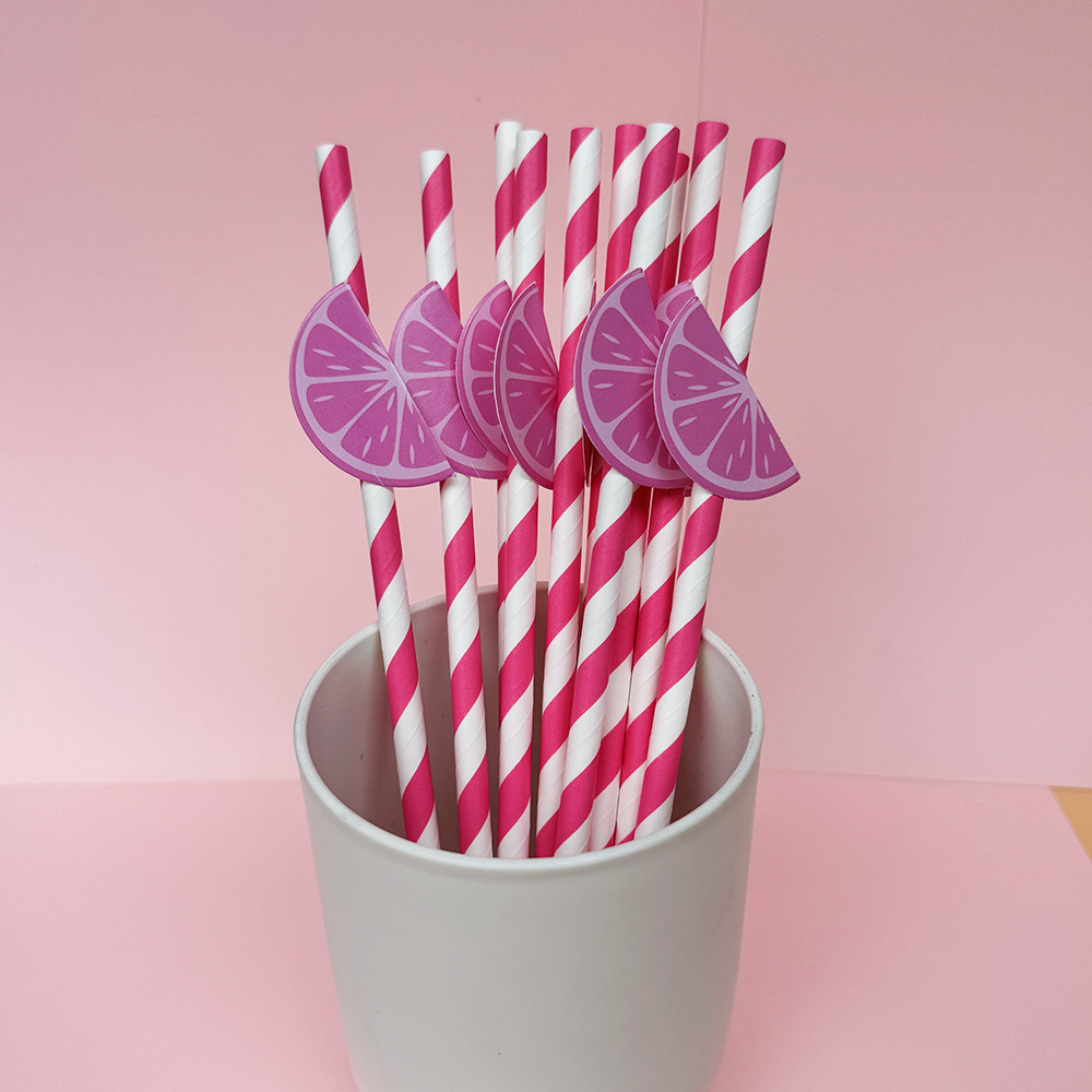 Suministros para fiestas transfronterizas Pajitas de limón de frutas creativas Pajitas de papel desechables Pajitas de bebidas de jugo Spot al por mayor