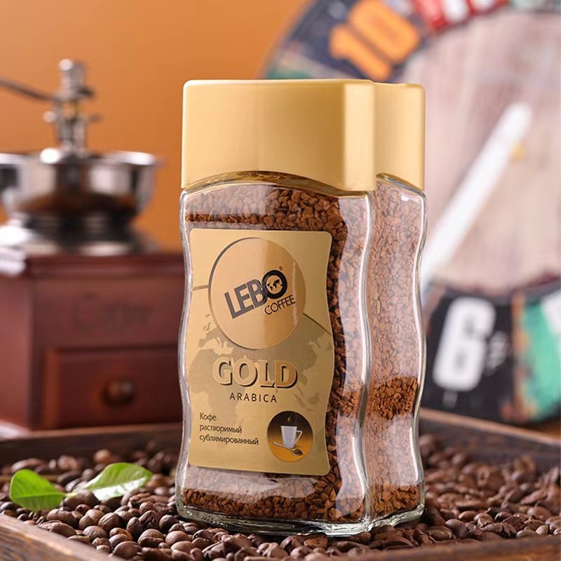 俄罗斯进口LEBO牌纯黑咖啡速溶阿拉比卡冻干颗粒特浓醇香100克