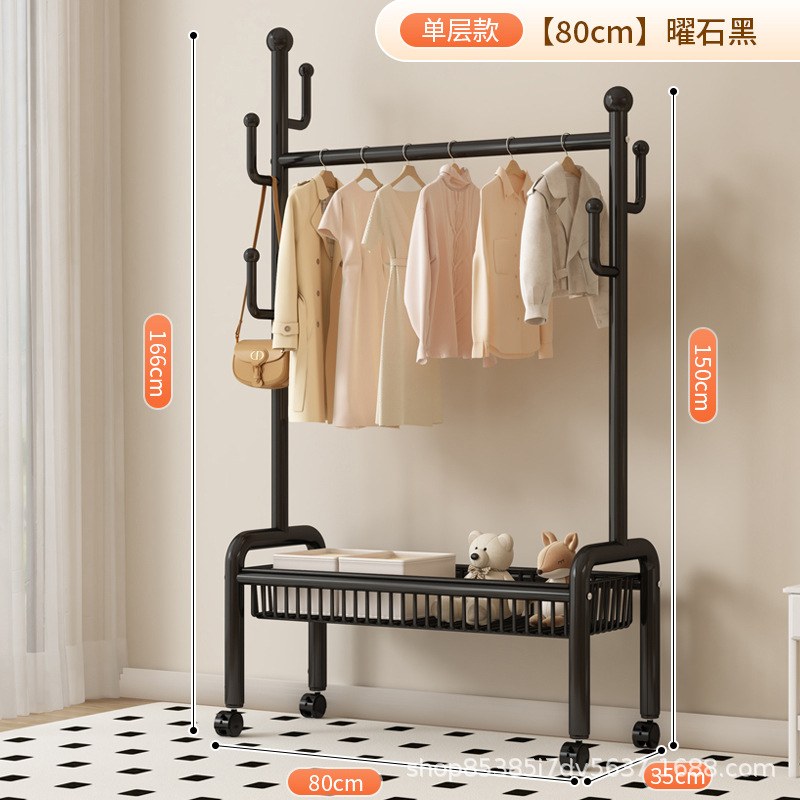 80cm 클래식 블랙 단층 메쉬 바구니丨6 후크 + 금속 캐스터 휠