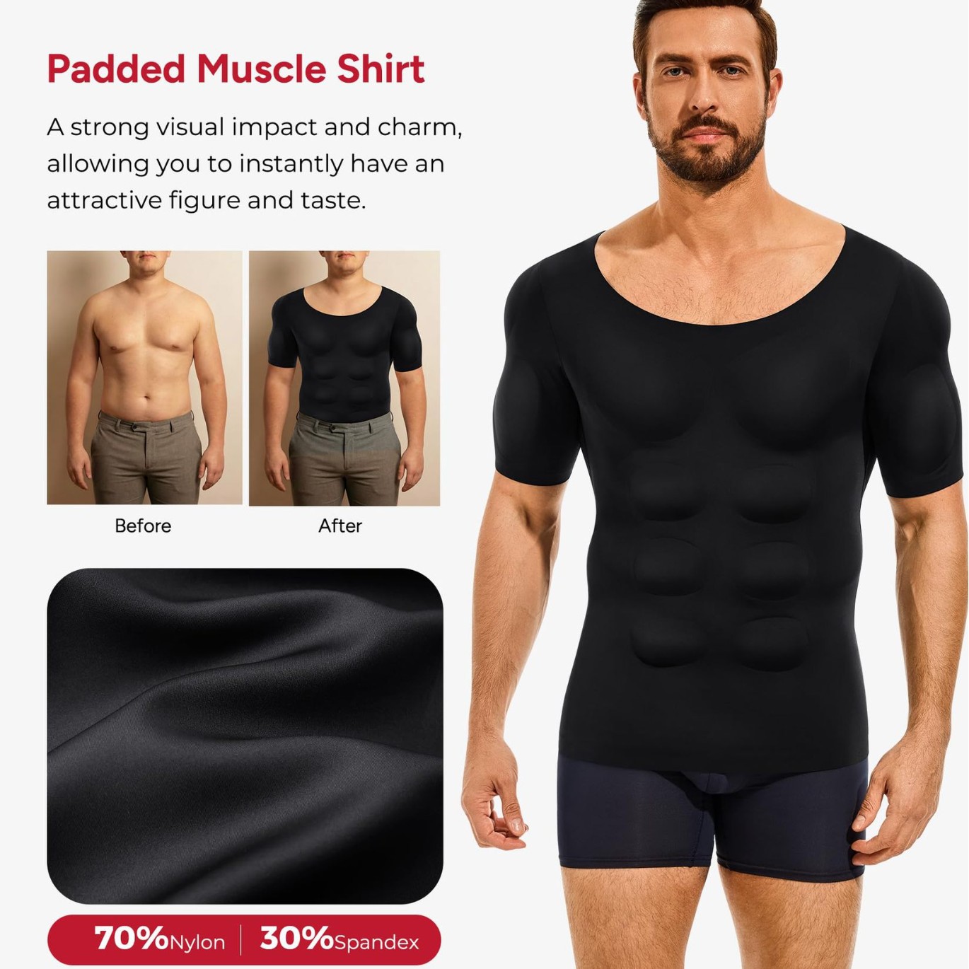 Europa y Estados Unidos transfronterizos músculo falso hombre camiseta de simulación invisible músculo pectoral falso ropa interior delgada abdomen ajustado manga corta base