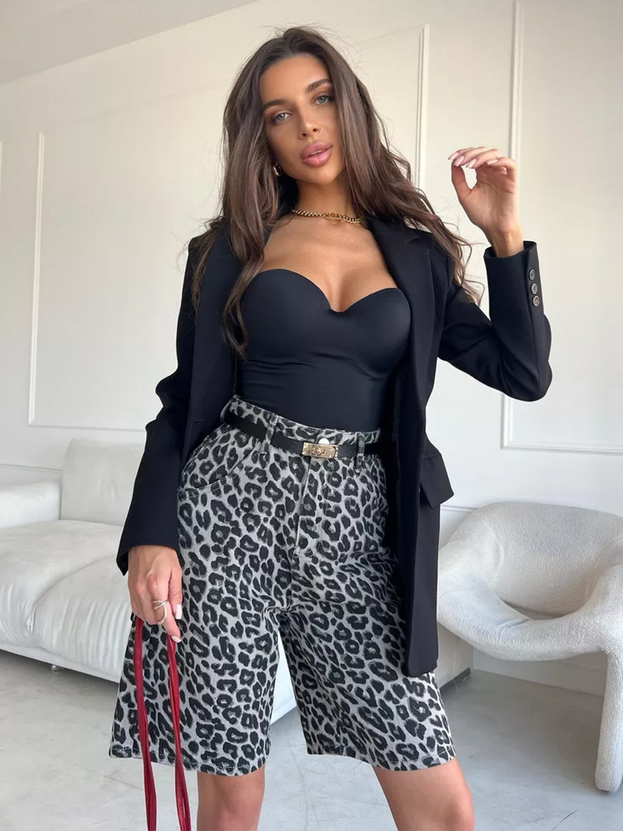 Shorts Bermudas Estampado Leopardo de Algodón Holgado con Bolsillos para Viajes