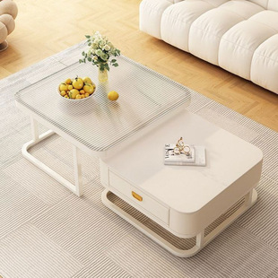 Cream Style Slate Coffee Table Small Apartment Living Room Home Light Luxury Modern Small Table New Square Internet Celebrity Coffee Table