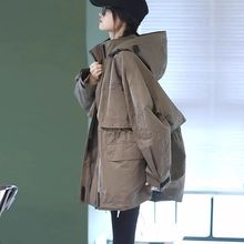 设计感小众复古工装连帽中长款厚实情侣风衣外套男女款2025新款