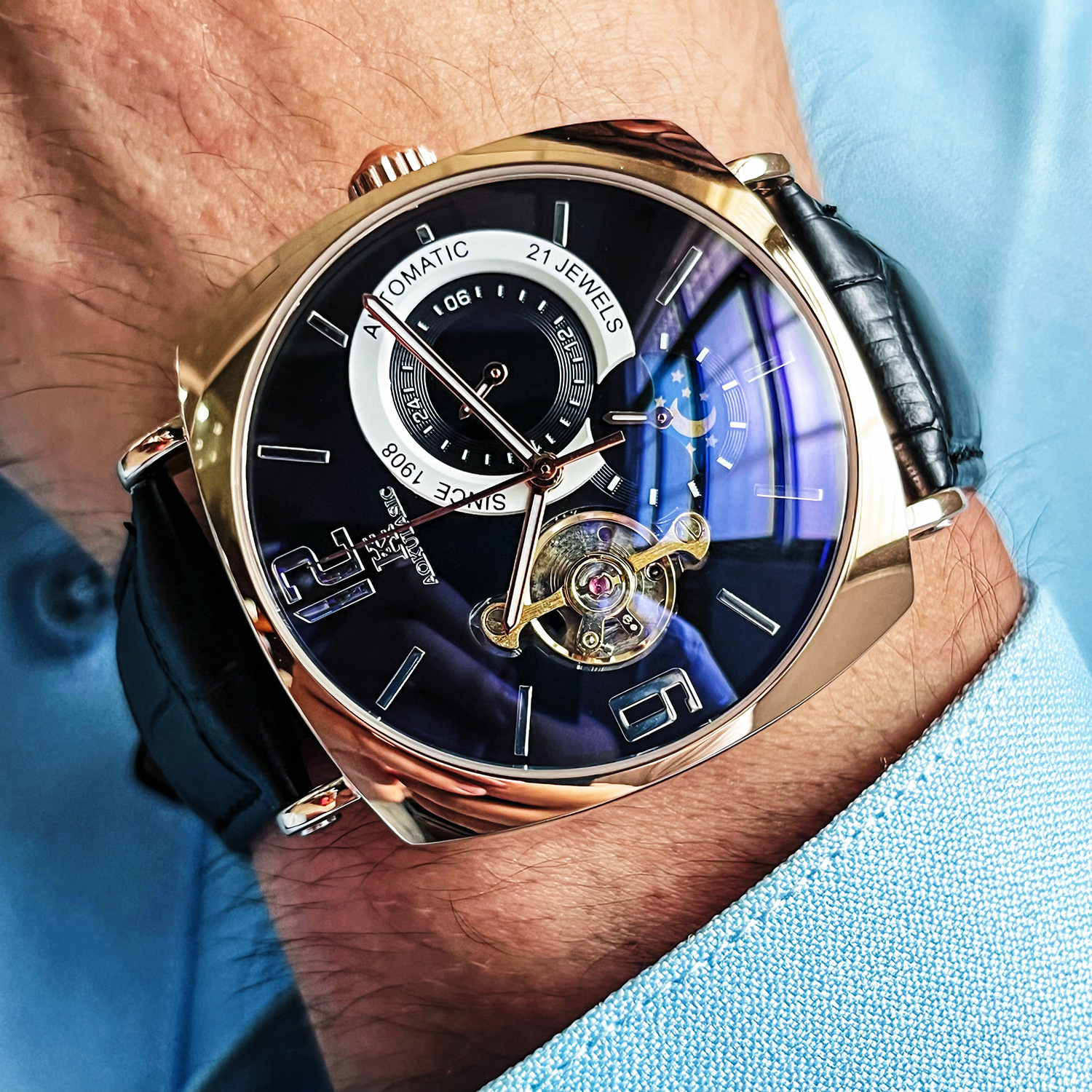 Men's Automatic Mechanical Watch Stylish Square Casual Wristwatch_voghion.com