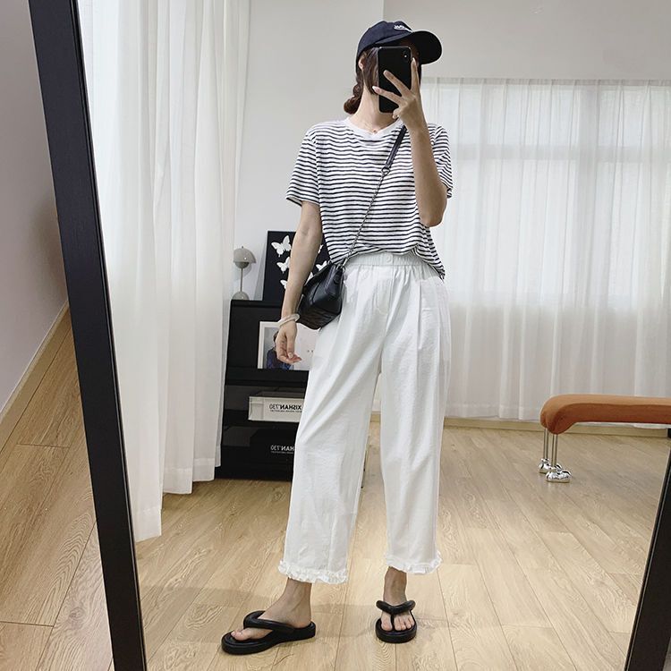 女性用の耳の形をしたルーズストレートカジュアルパンツ、夏用の薄い9点アイスシルク速乾パンツ、軽くてスリムなハーレムパンツ|undefined