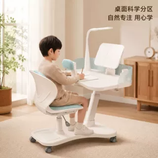 可移动学习一体桌椅 儿童背部支撑可升降 中小学生矫正坐姿套装