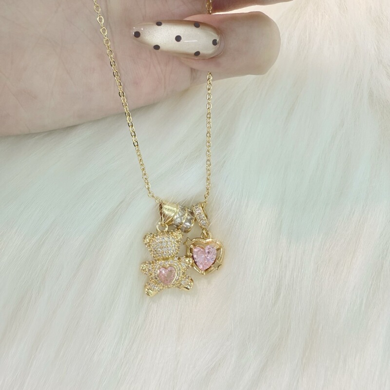 Cute Bear Necklace Love Hug Bear Micro-Inlaid Zircon Simple Adjustable Clavicle Chain Cute Bear Necklace Love Hug Bear Micro-Inlaid Zircon Simple Adjustable Clavicle Chain
