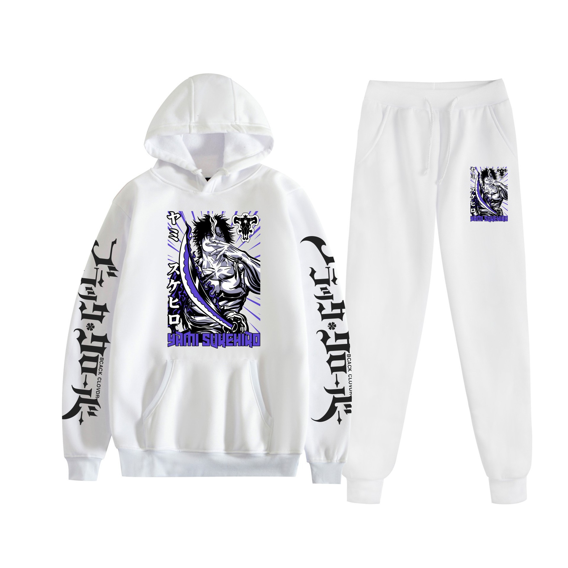 Trébol de cuatro hojas negro nuevo estilo transfronterizo Black Clover pareja suéter con capucha hombres y mujeres pantalones de dos piezas