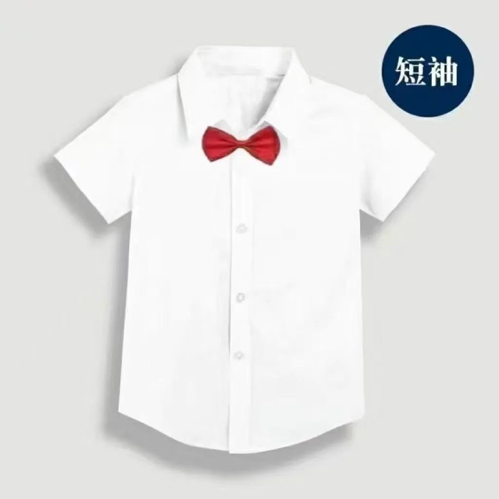 Short-sleeved shirt + red bow tie