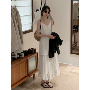 Spring and Summer Women's Clothing 2023 New French Style Elegant Tea Break Sen Style Platycodon Long Dress Gentle Style Sling dress