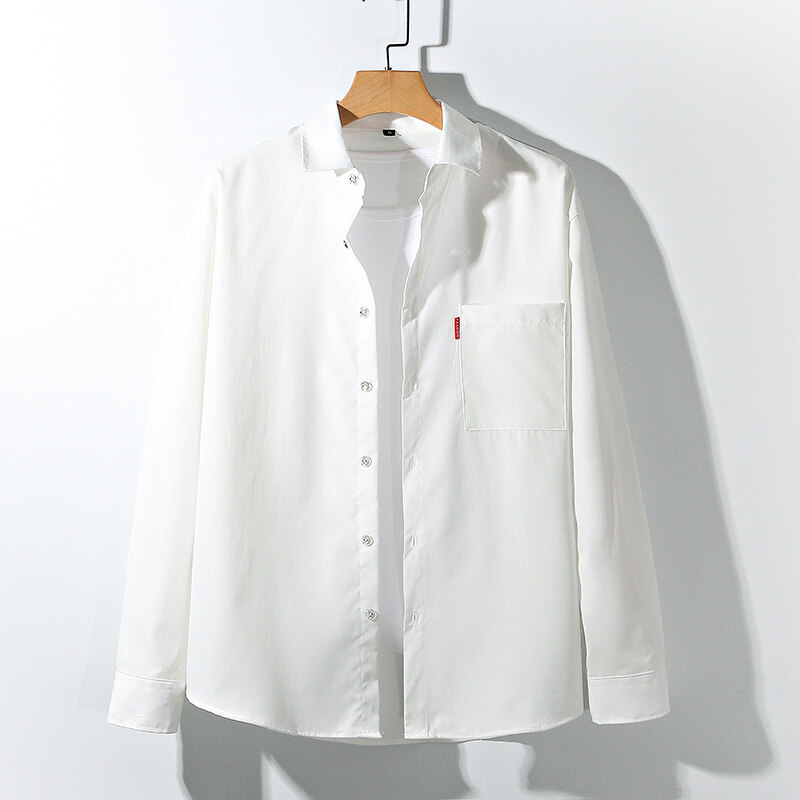 Foreign Trade Spring and Autumn Ins AliExpress Long-sleeved Casual Loose Coat plus size Solid Color Japanese Shirt T-shirt Men's Shirt