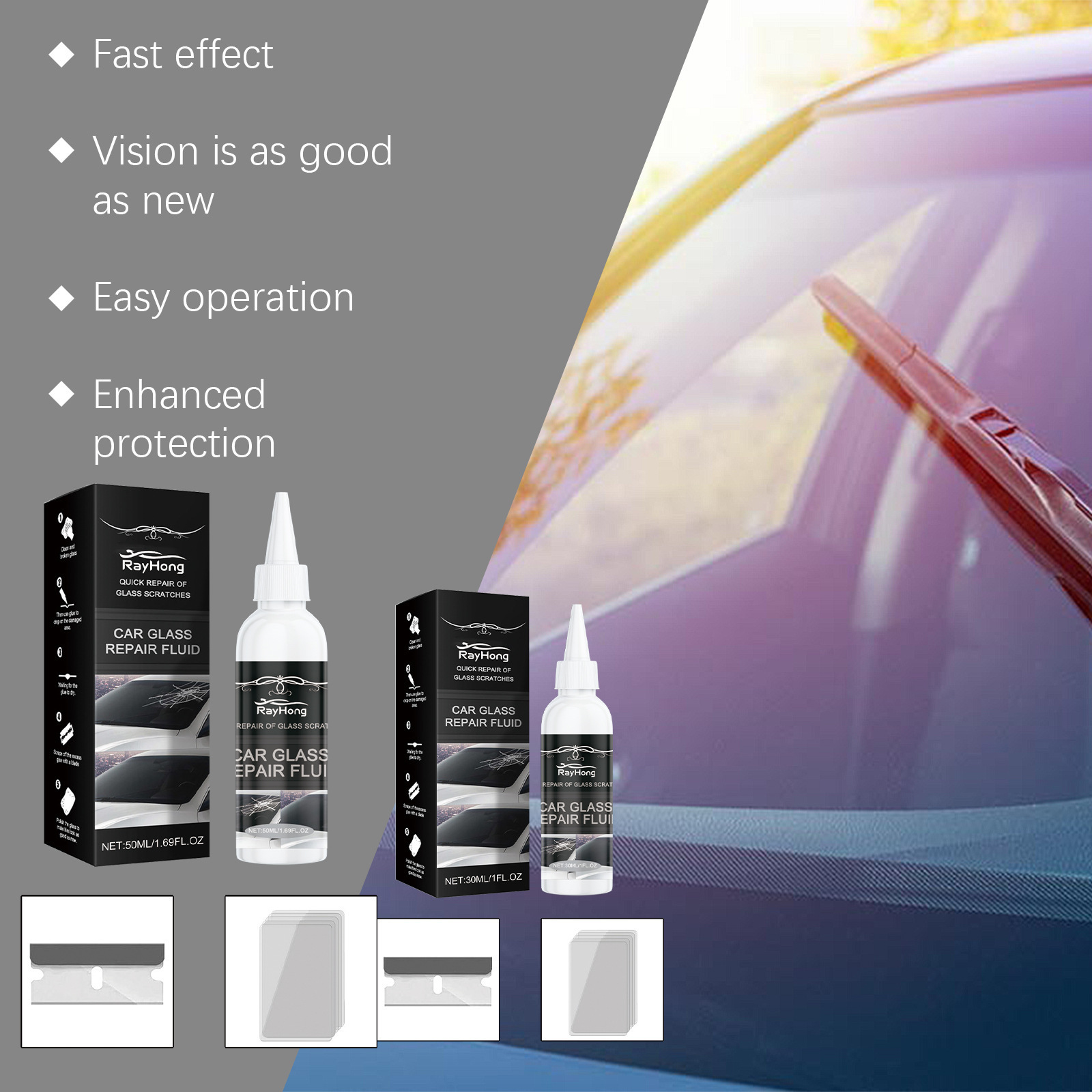 Rayhong Car Glass Repair Glue Glass Nano Repair Liquid Quick Repair Crack Glass Care Glue