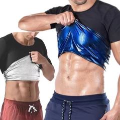 ヨーロッパとアメリカのクロスボーダー男性用スウェット半袖スポーツフィットネスウエストシェイプとお腹シェイプウェアスウェットコーティングシェイプウェア半袖