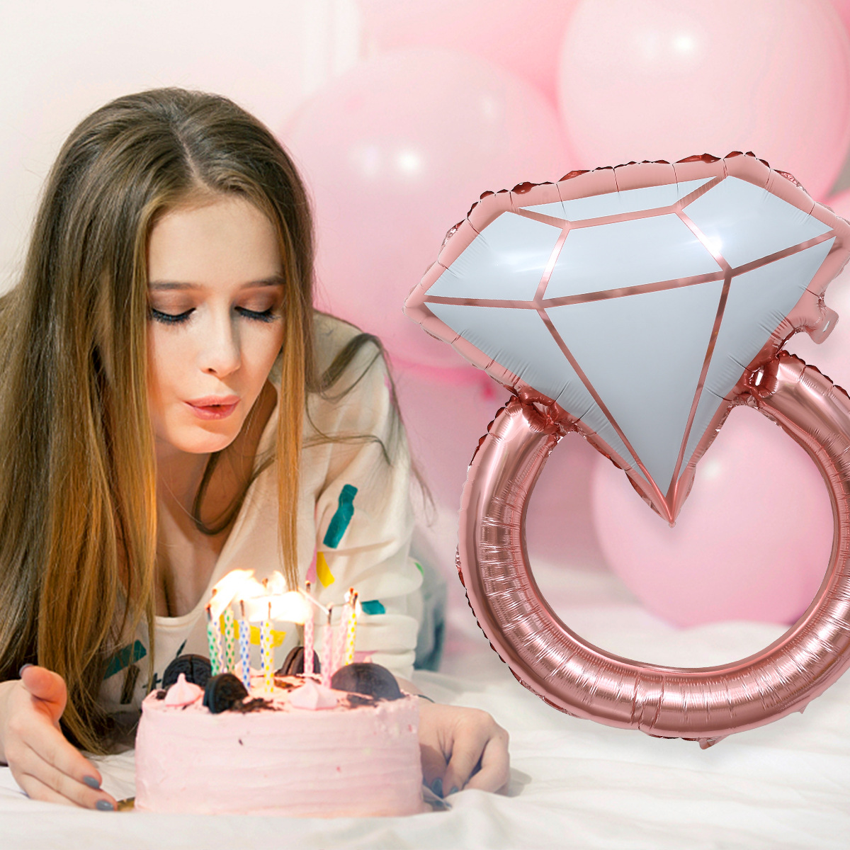 Anillo de diamantes de boda película de aluminio serie de globos suministros de boda arreglo de un solo partido Hago película de aluminio globo