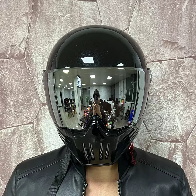 Casco retro para hombre, casco completo de crucero, caballero fantasma, personalidad, esqueleto, cuatro estaciones, coche eléctrico ligero