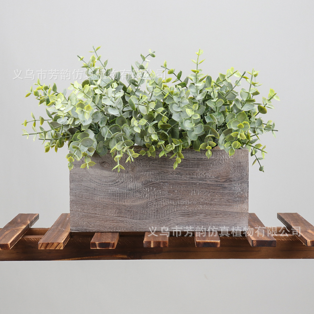 SPOT Cross - Border Retro wood Simulation Plant bonsái Indoor Decoration with powder eugali Tung pseudoflower pot image 1