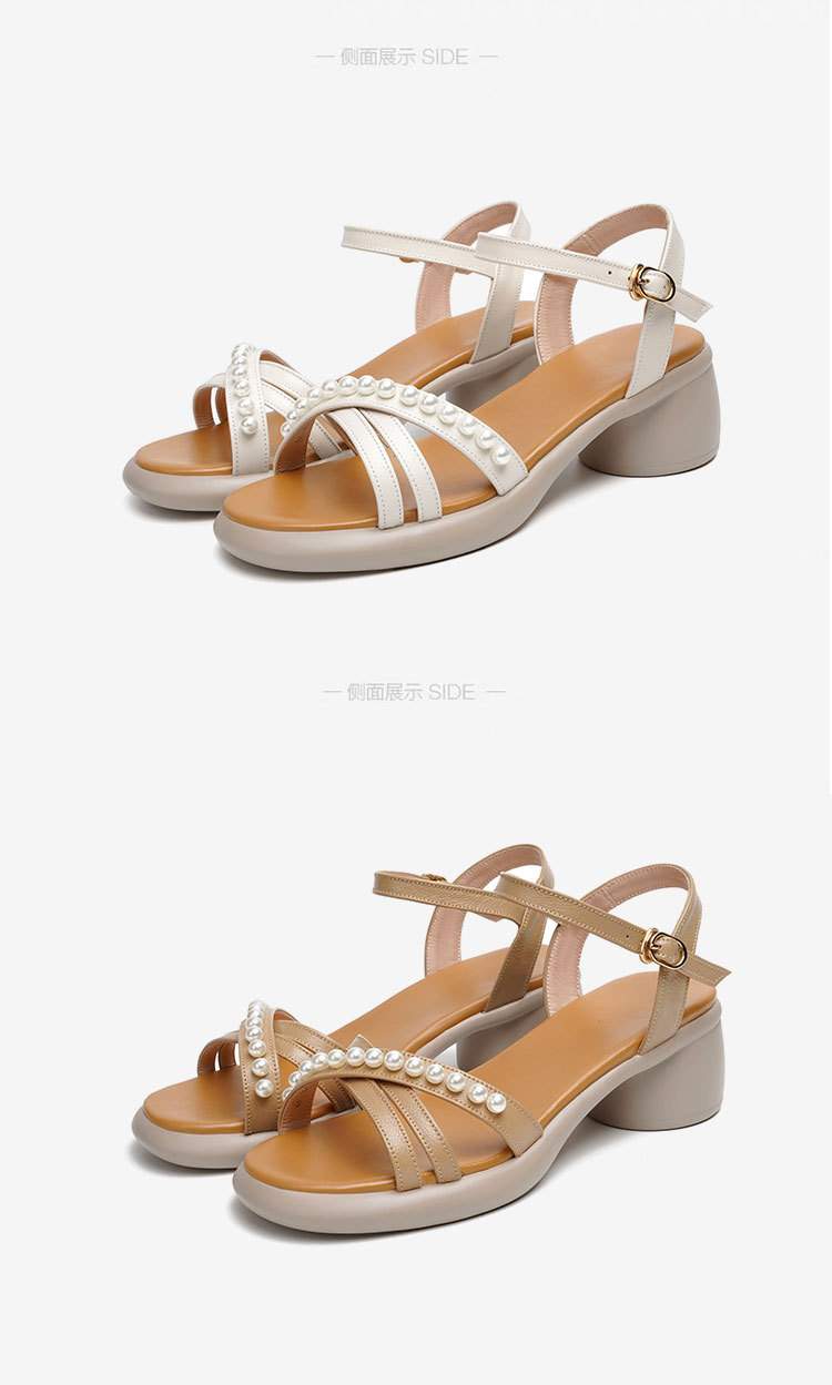 Sandal nữ da thật gót vuông cao đế mềm quai ngang — Màu đen chi tiết 25