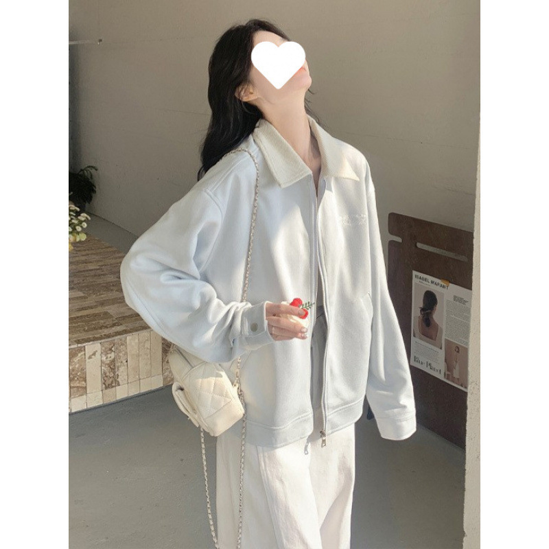 蓝色翻领休闲外套女2025春秋新款流行爆款超火小个子百搭夹克上衣|undefined