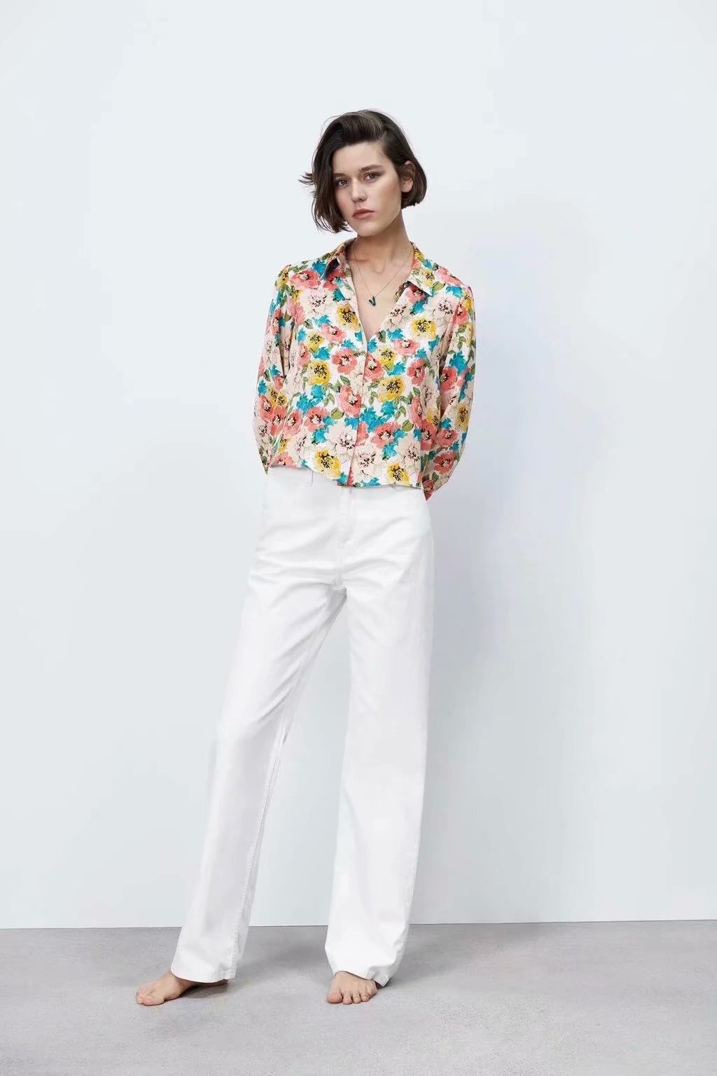 flower print lapel shirt  NSAM43034