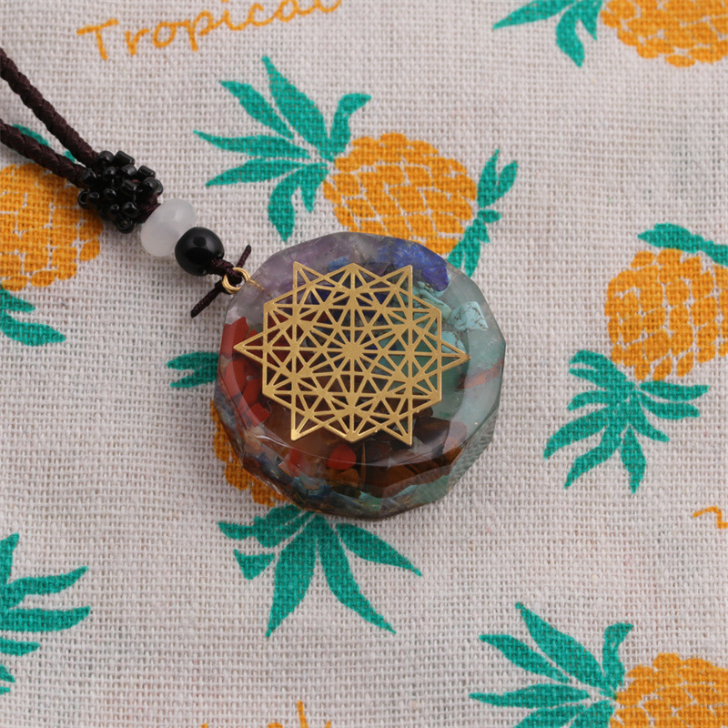 creative seven chakra round gravel crystal transfer energy pendant necklace wholesale
