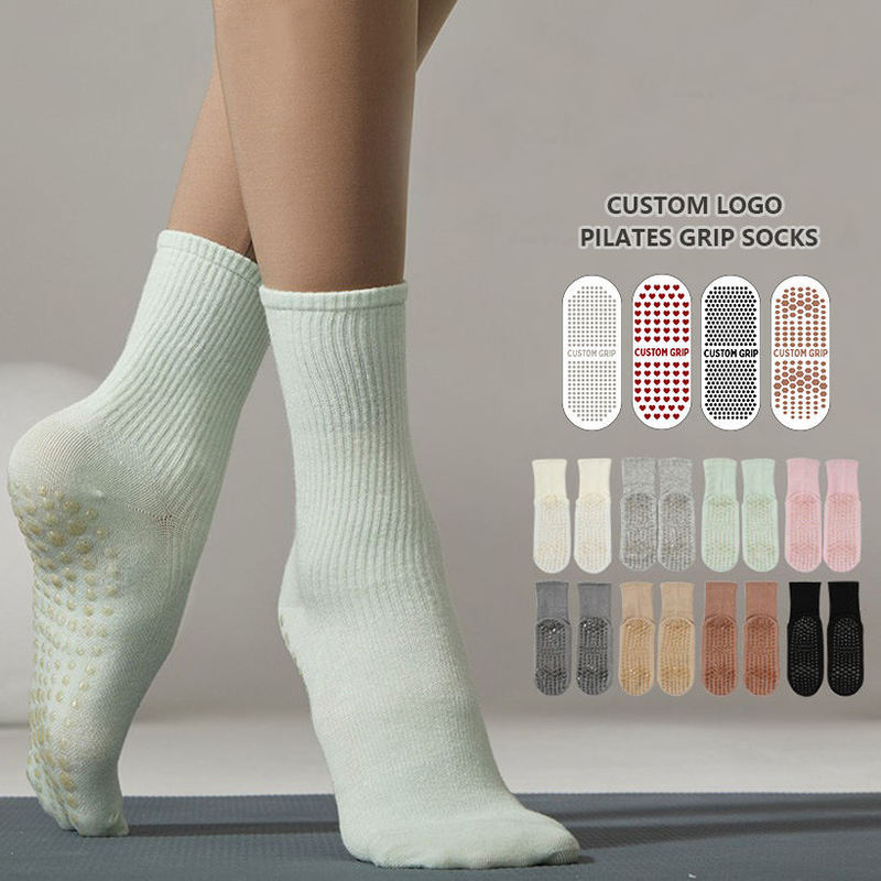 Hot-Selling Custom Women's Pilates Socks, Non-Slip Crew Cotton Thick Terry Pilates Grip Socks Hot-Selling Custom Women's Pilates Socks, Non-Slip Crew Cotton Thick Terry Pilates Grip Socks