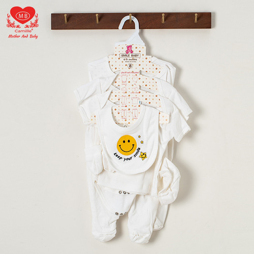 Export Plain Color Baby Hoodie Pure Color Crawl Suit Eight Piece Onesie Set Baby Infant Toddler Separated Clothes 