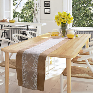 Amazon jute lace table flag desktop decoration wedding holiday party table flag 30*180cm foreign trade table flag