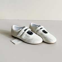 羊皮版~韩系圆头浅口休闲运动鞋魔术贴玛丽珍鞋单鞋女平底德训鞋