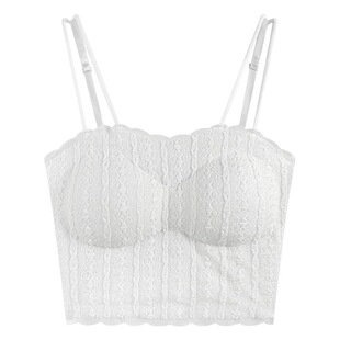 Explosive Pure Ice Silk Lace Double Sling Beautiful Back Vest with Chest Pad Wrapping Chest Inner Wear Slim-fit Short Top