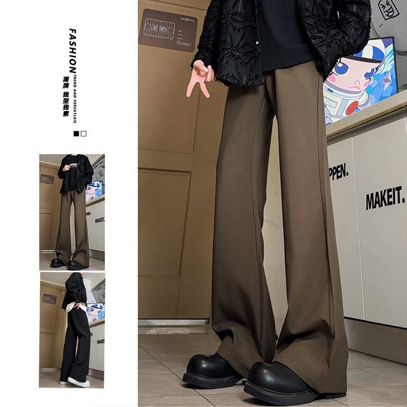 CetKy アメリカン ハイストリート クリーンフィット シルエット パンツ ブラック カジュアル パンツ メンズ レディース ストレート マイクロフレア バイブ パンツ|undefined