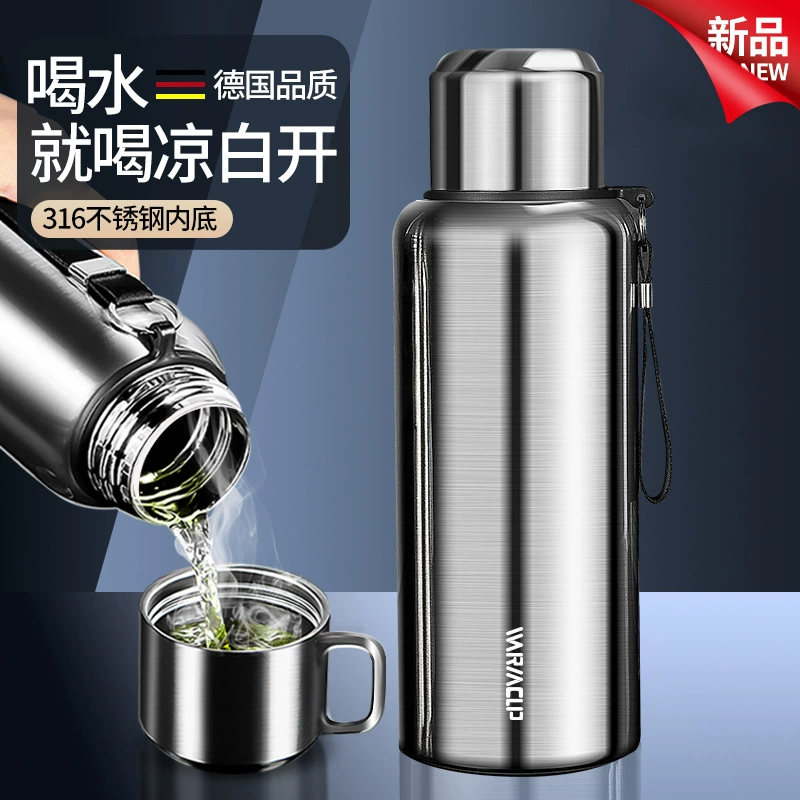 Цельнометаллический термос большой емкости, утолщенная бытовая чашка из нержавеющей стали 316, женская новинка 2024 года, уличная чайная чашка, бутылка