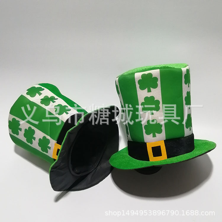 Trébol sombrero alto irlandés sombrero verde sombrero de terciopelo dorado Día de San Patricio vestido de fiesta accesorios transfronterizos