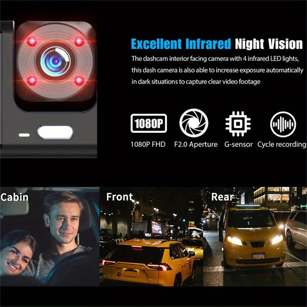 High-Definition 1080P Three-Camera Dashcam with Front and Rear Dual Recording, Reversing Image, Night Vision, Loop Recording, Cross-Border Bestseller