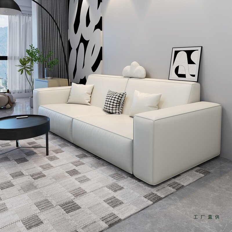 Sofa for Small Apartments, Simple Modern Style, Two or Three-Seater, Suitable for Rental Homes, Straight-Line Block Leather Sofa, 2026 New Model