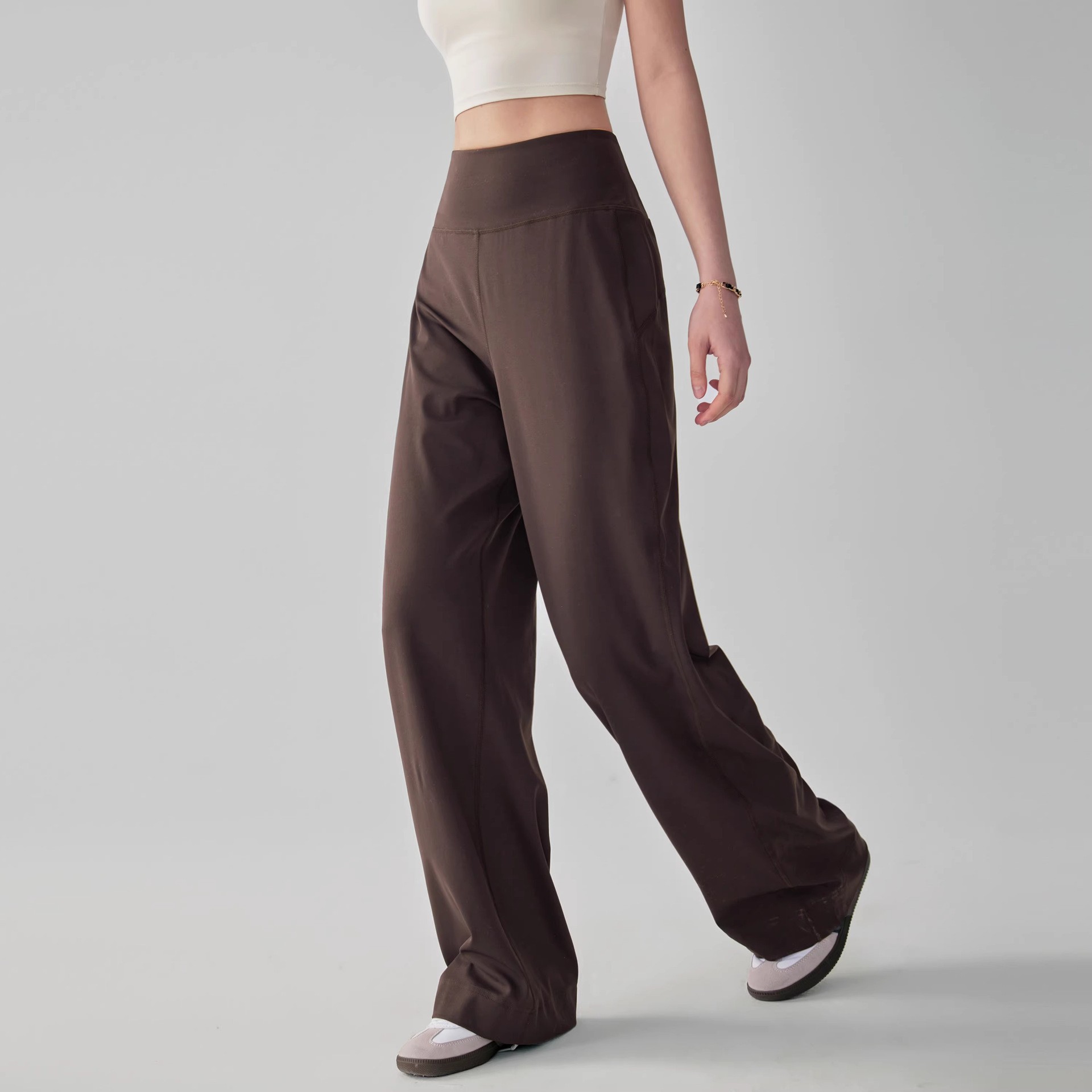 Cross-Border High-Waisted Sports Pants for Women, Loose Straight-Leg Wide-Leg Pants with Drape Effect, Outdoor Running Training Fitness Yoga Long Pants