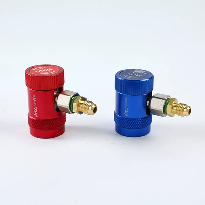 Automotive air conditioning connector Land Rover Range - alloy-red-and-blue-pair