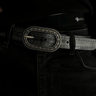 Gradient Leather Belt Belt Women's Trendy Niche Dark Gradient Leather Belt Vintage Antique