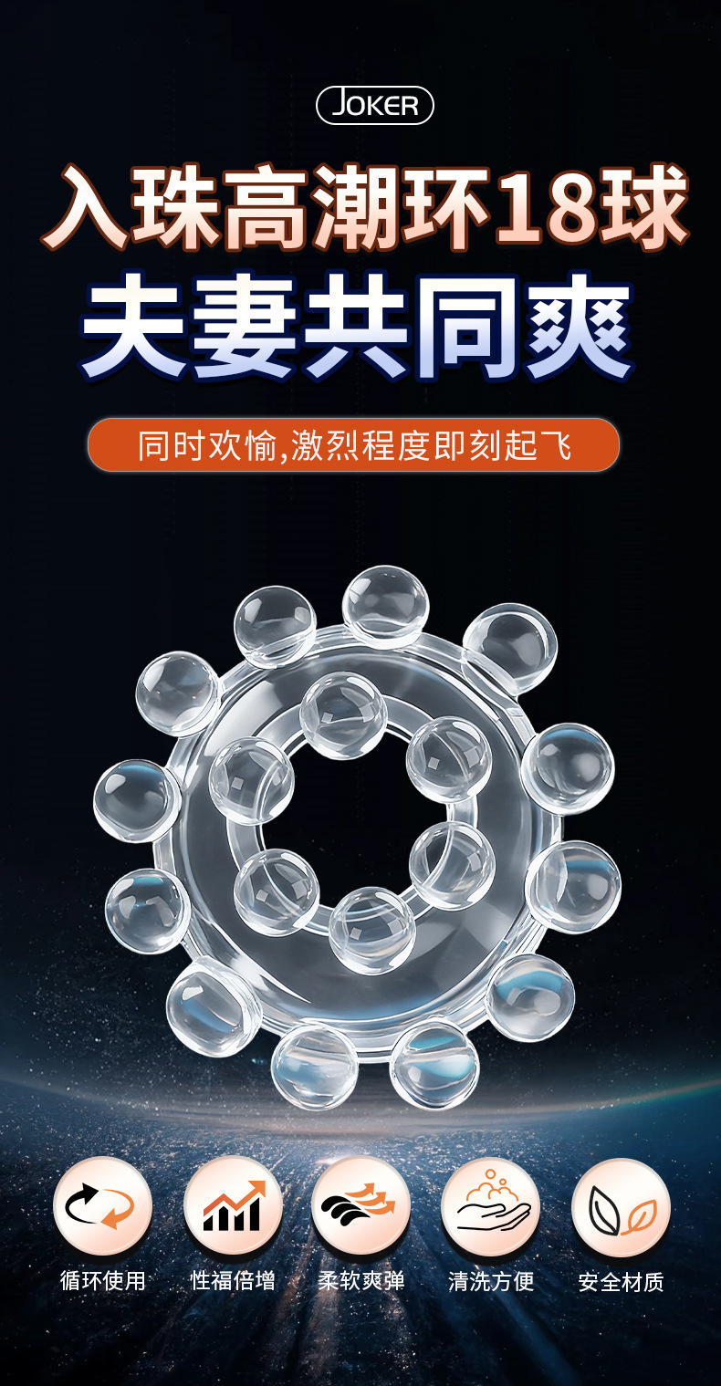 18-Bead Penile Ring with Joker Design for G-Spot Stimulation — detail image 11